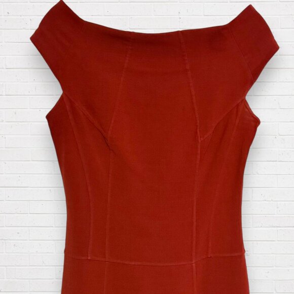 KaufmanFranco Red Wool Blend Sheath Dress Cap Sleeve Bodycon Cocktail Career - Picture 3 of 9